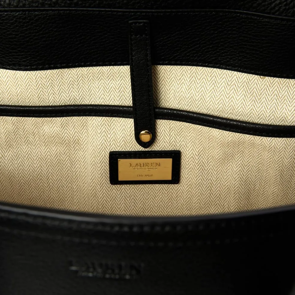 Lauren by Ralph Lauren Pebbled Leather Tanner Satchel in Black