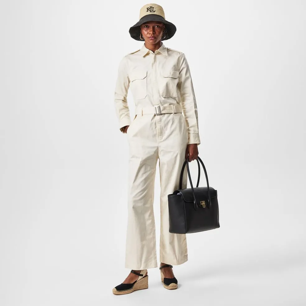 Lauren by Ralph Lauren Pebbled Leather Tanner Satchel in Black