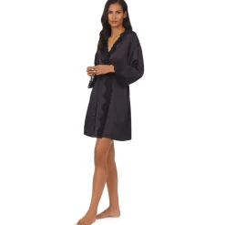 Lauren by Ralph Lauren Trim Satin Robe in Black