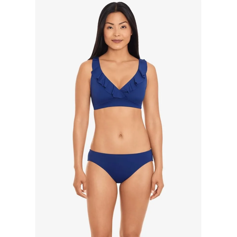 Lauren by Ralph Lauren Trim V Neck Bikini Top in Blue