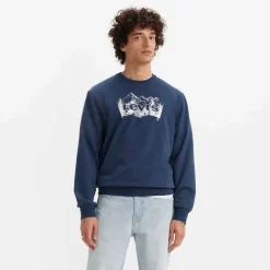 Levis Standard Fit Graphic Crewneck Sweatshirt in Dark Blue