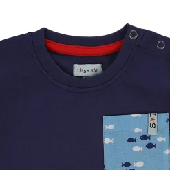 Lilly and Sid And Sid Blue Fish Print Top Short And Bib Set in Multi