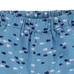 Lilly and Sid And Sid Blue Fish Print Top Short And Bib Set in Multi