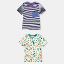 Lilly and Sid And Sid Multicoloured Animal Safari And Stripe Print T-Shirt 2 Pack in Multi