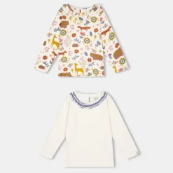 Lilly and Sid And Sid Multicoloured Animal Forest Print And Plain Top 2 Pack in Neutral