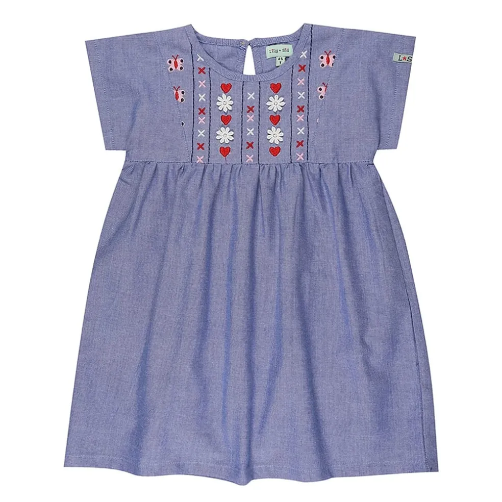 Lilly and Sid Yoke Dress in Blue
