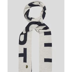 Luke 1977 House Large Text Knitted Scarf in Beige