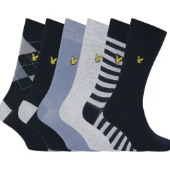 Lyle And Scott 6 Pack of Mixed Dress Socks in Blue