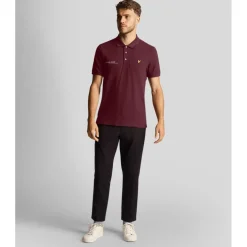 Lyle And Scott Co-Ordinate Print Plain Polo Shirt in Burgundy