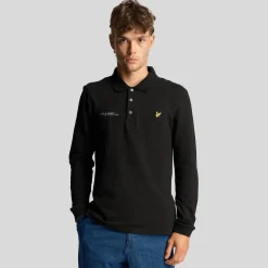 Lyle And Scott Co-Ordinate Print Long Sleeve Polo Shirt in Black