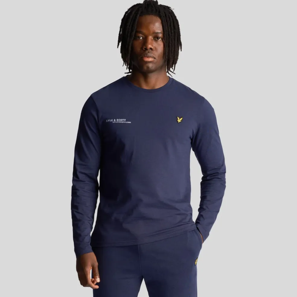 Lyle And Scott Co-Ordinate Print Plain Long Sleeve T-Shirt in Navy