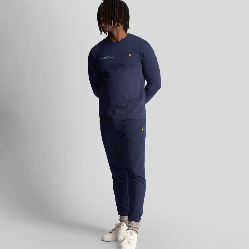 Lyle And Scott Co-Ordinate Print Plain Long Sleeve T-Shirt in Navy