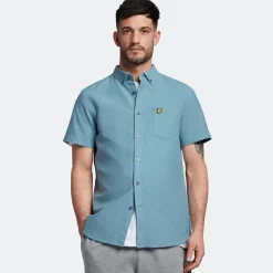 Lyle And Scott Cotton Slub Short Sleeve Shirt in Blue