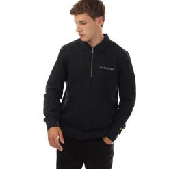 Lyle And Scott Embroidered Collared Quarter Zip Sweatshirt in Navy