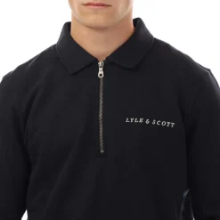 Lyle And Scott Embroidered Collared Quarter Zip Sweatshirt in Navy