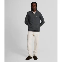 Lyle And Scott Embroidered Collared Quarter Zip Sweatshirt in Gunmetal