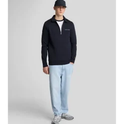 Lyle And Scott Embroidered Collared Quarter Zip Sweatshirt in Navy