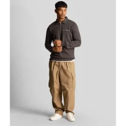 Lyle And Scott Embroidered Collared Quarter Zip Sweatshirt in Gunmetal