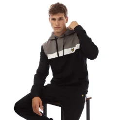 Lyle And Scott Fly Fleece Colour Block Hoodie in Black
