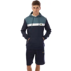 Lyle And Scott Fly Fleece Colour Block Hoodie in Navy
