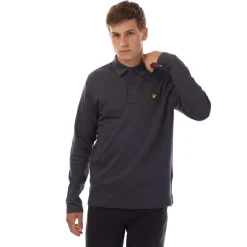 Lyle And Scott Interlock Long Sleeve Polo Shirt in Navy