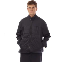 Lyle And Scott Interlock Hybrid Panelled Bomber Jacket in Navy