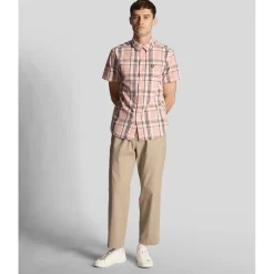 Lyle And Scott Linen Check Short Sleeve Shirt in Pink