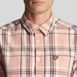 Lyle And Scott Linen Check Short Sleeve Shirt in Pink