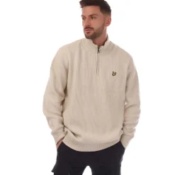 Lyle And Scott Shaker Stitch Quarter-Zip Sweater in Beige