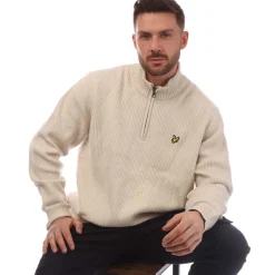 Lyle And Scott Shaker Stitch Quarter-Zip Sweater in Beige
