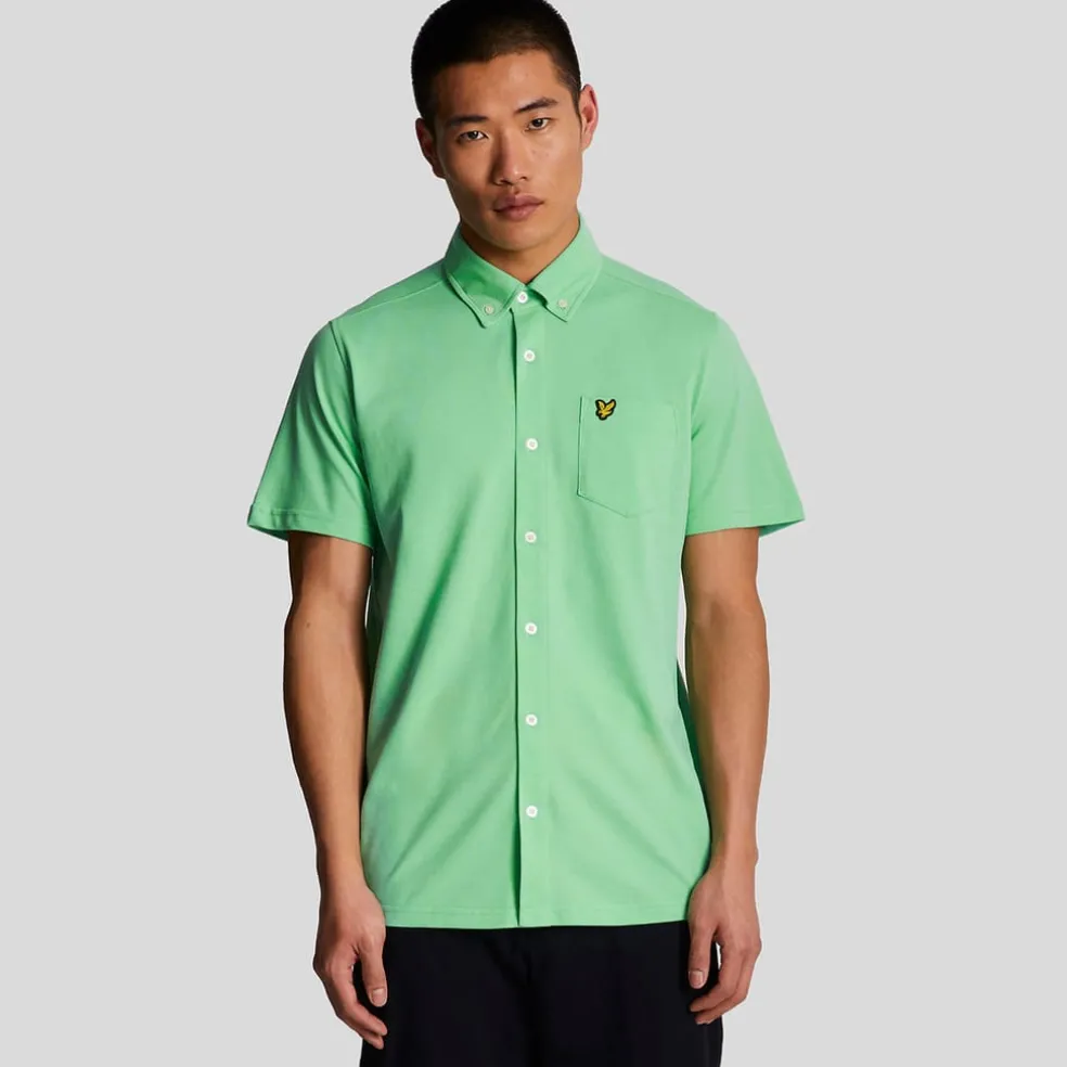 Lyle And Scott Short Sleeve Pique Shirt in Green