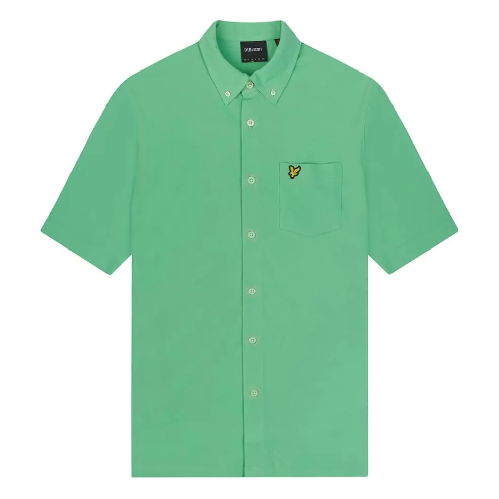 Lyle And Scott Short Sleeve Pique Shirt in Green