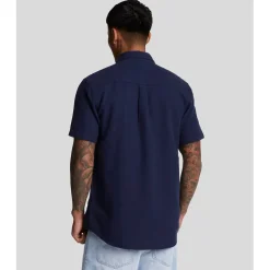 Lyle And Scott Short Sleeve Basket Weave Shirt in Navy