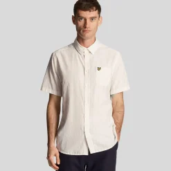 Lyle And Scott Textured Stripe Short Sleeve Shirt in White