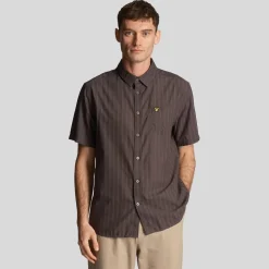 Lyle And Scott Textured Stripe Short Sleeve Shirt in Gunmetal