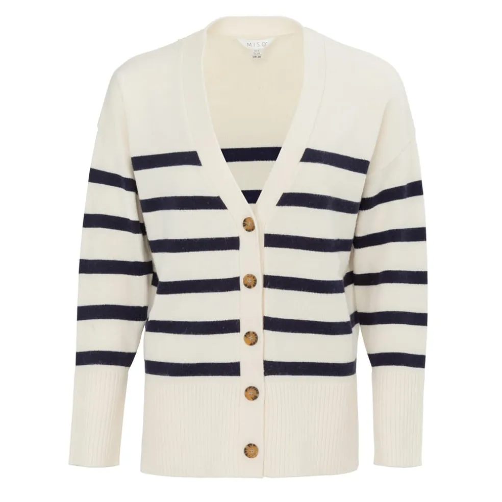 Miso V Neck Cuff Stripe Cardigan in Multi