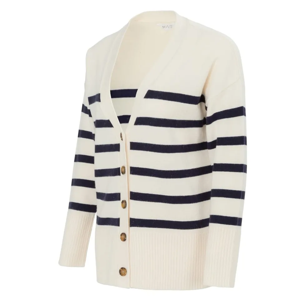 Miso V Neck Cuff Stripe Cardigan in Multi