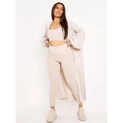 Missy Empire Beige Balloon Sleeve Knitted Cardigan in Beige