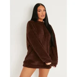 Missy Empire Borg V Back Jumper Dress in Brown