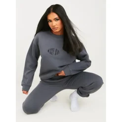 Missy Empire Charcoal Missy Girl Embroidered Oversized Sweatshirt in Grey