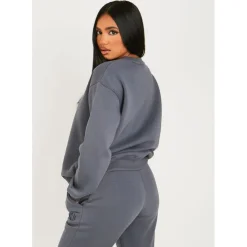 Missy Empire Charcoal Missy Girl Embroidered Oversized Sweatshirt in Grey