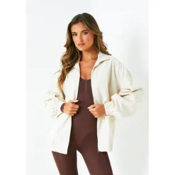 Missy Empire Cotton Bomber Jacket in Cream