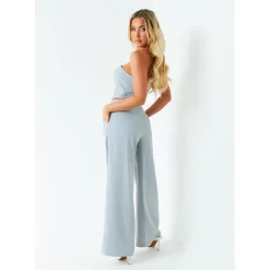Missy Empire Detail Wide Leg Trouser Co Ord in Grey