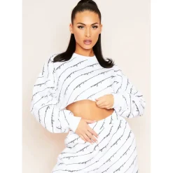 Missy Empire Empire Handwriting Branded Cropped Sweater in White