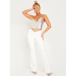 Missy Empire Flared Trousers in Cream