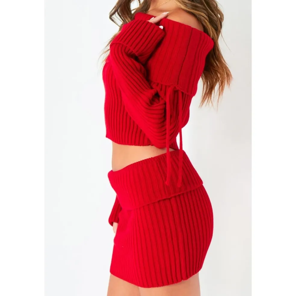 Missy Empire Fold Down Skirt in Red