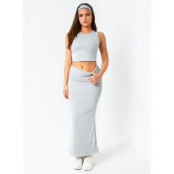Missy Empire Fold Over Maxi Skirt in Grey
