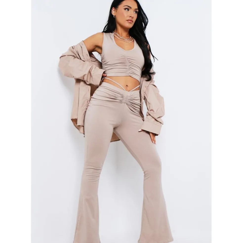 Missy Empire Front Flared Trousers in Brown