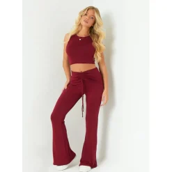 Missy Empire Front Fold Over Trouser in Red