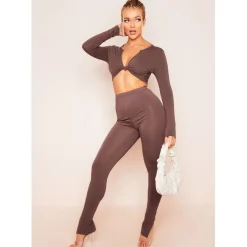 Missy Empire Hem Leggings in Brown
